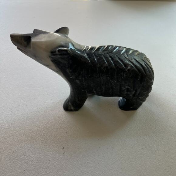 Hand Carved Gray ONYX Stone Bear Figurine Vintage Animal 8" - Picture 3 of 11